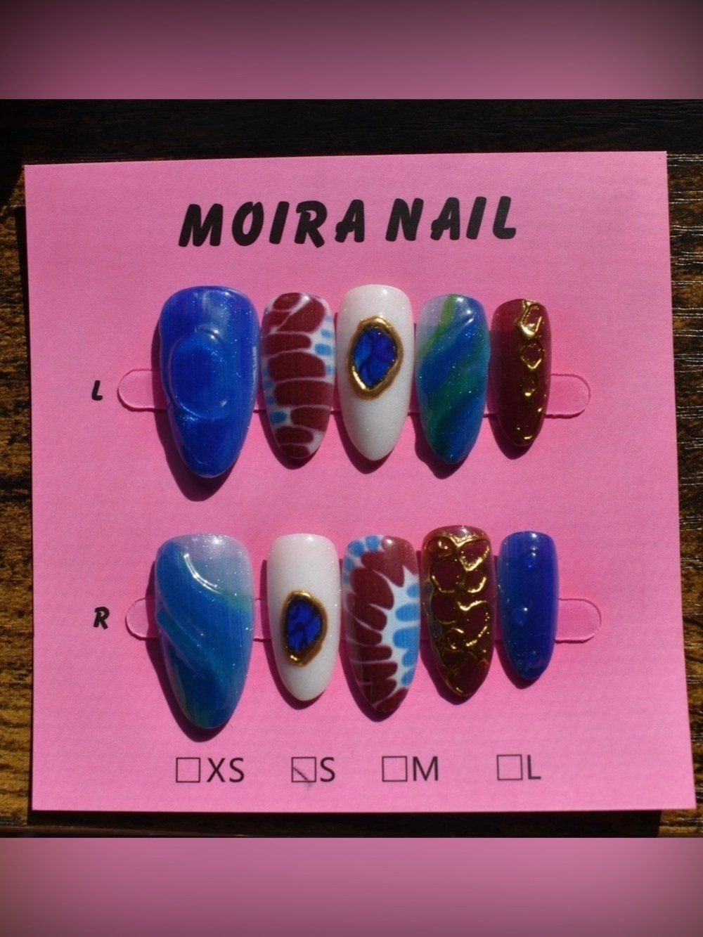 Moira Nail Blue Burgundy Gold Gemstone Press-On Nails Size Small 2.5